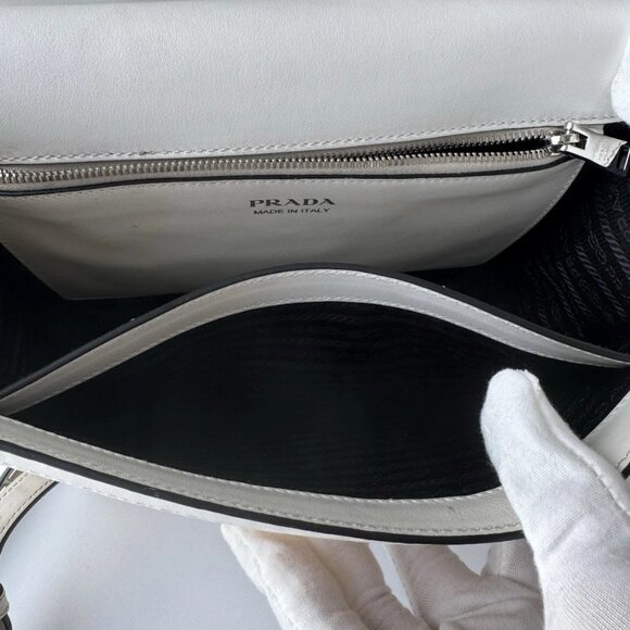 PRADA ELEKTRA SHOULDER BAG HANDBAG WHITE LEATHER AND RAFIA. Auth - Picture 13 of 14